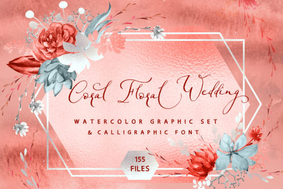 Embrace Elegance with Coral Floral Wedding Graphic Font and Watercolor Graphics
