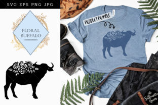 Floral Water Buffalo Silhouette Vector